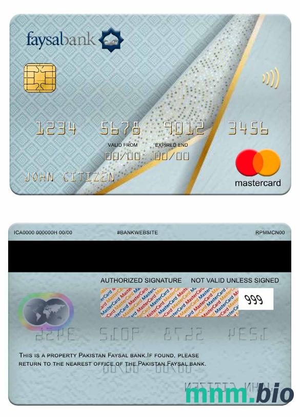 Pakistan Faysal bank przykład karty mastercard w formacie PSD